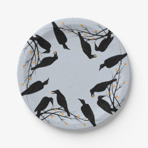 Halloween Modern Black Ravens Minimalist Pattern Paper Plate