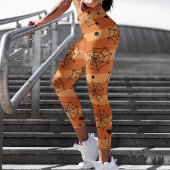 Halloween Modern Orange Black Bat Spider Web Leggings