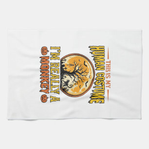 Halloween Monkey Costume Vintage Shirt Design_1 Tea Towel