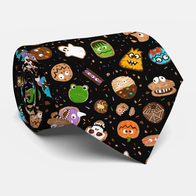 Halloween Monster Cookie Faces fun Signature  Tie (Rolled)