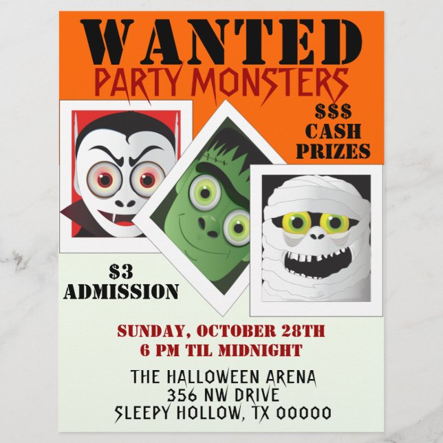 Halloween Monster Costume Party Invite Flyer (Front)