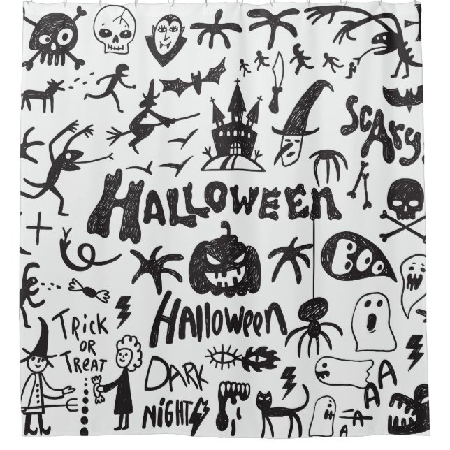 Halloween Monster Doodles Fun Shower Curtain (Front)