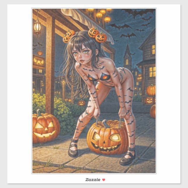 Halloween Monster Jack-o-Lantern & Bat Vixen Girl (Sheet)