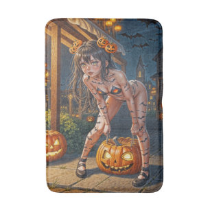 Halloween Monster Jack-o-Lantern & Bat Vixen Girl Bath Mat
