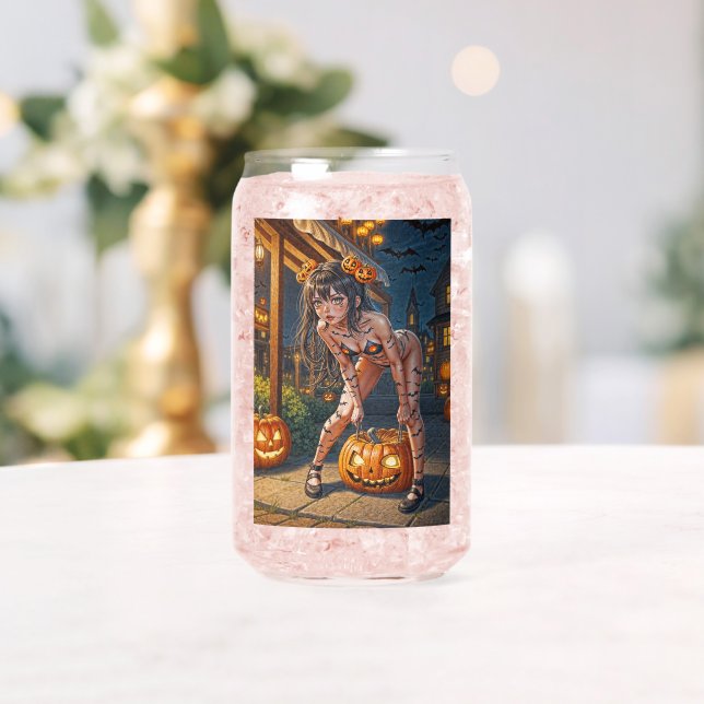 Halloween Monster Jack-o-Lantern & Bat Vixen Girl Can Glass (Insitu (Wedding))