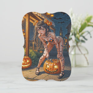 Halloween Monster Jack-o-Lantern & Bat Vixen Girl Card