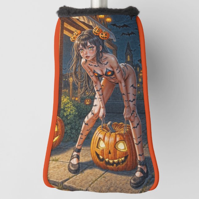 Halloween Monster Jack-o-Lantern & Bat Vixen Girl Golf Head Cover (Rotate 90)