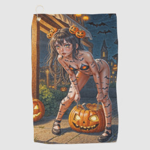 Halloween Monster Jack-o-Lantern & Bat Vixen Girl Golf Towel