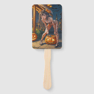 Halloween Monster Jack-o-Lantern & Bat Vixen Girl Hand Fan