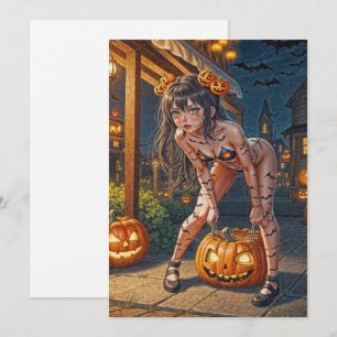 Halloween Monster Jack-o-Lantern & Bat Vixen Girl Invitation