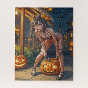 Halloween Monster Jack-o-Lantern & Bat Vixen Girl Jigsaw Puzzle