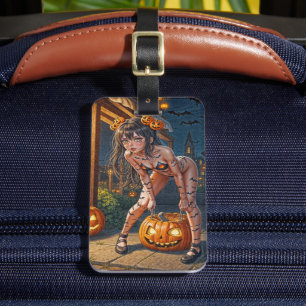 Halloween Monster Jack-o-Lantern & Bat Vixen Girl Luggage Tag