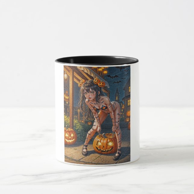Halloween Monster Jack-o-Lantern & Bat Vixen Girl Mug (Center)