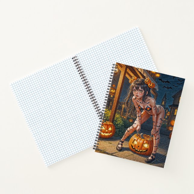 Halloween Monster Jack-o-Lantern & Bat Vixen Girl Notebook (Inside)