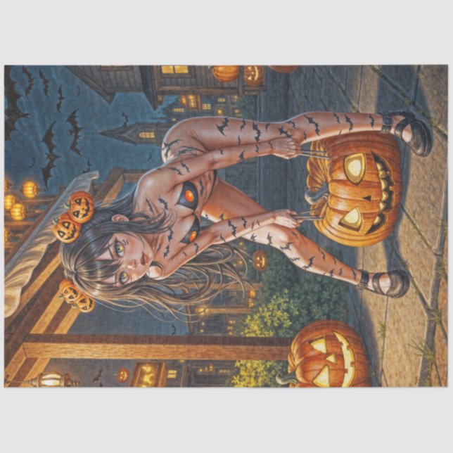 Halloween Monster Jack-o-Lantern & Bat Vixen Girl Tissue Paper (Front)