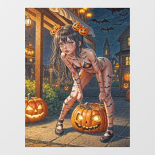 Halloween Monster Jack-o-Lantern & Bat Vixen Girl Window Cling