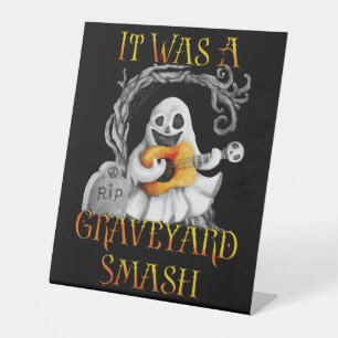 Halloween Monster Mash Ghost Graveyard Smash Pedestal Sign