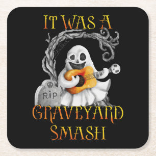 Halloween Monster Mash Ghost Graveyard Smash Square Paper Coaster
