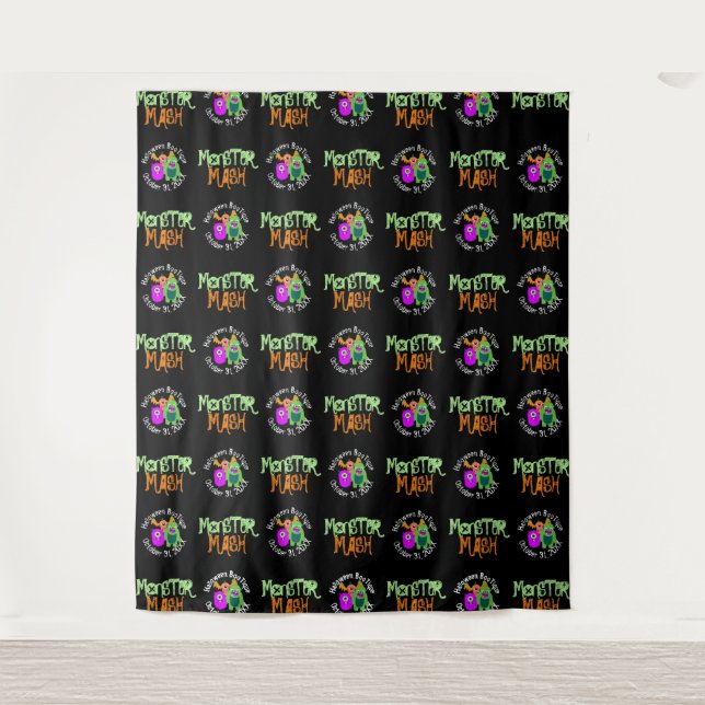 Halloween Monster Mash  Step and Repeat Backdrop Tapestry (Front)
