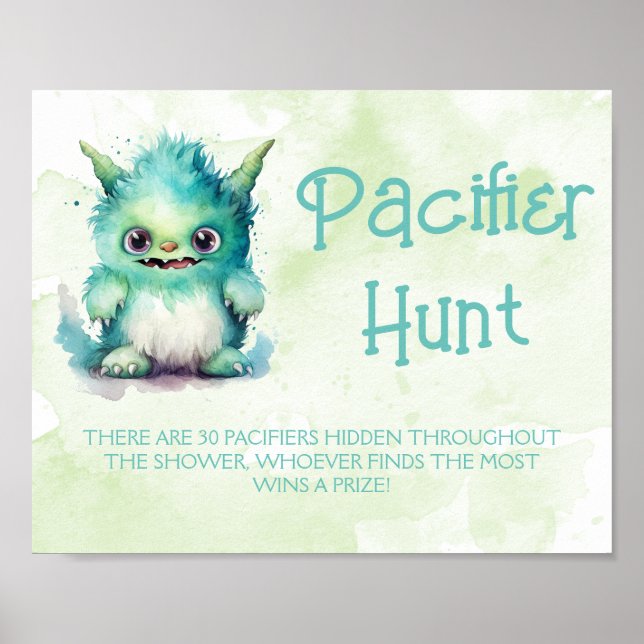 Halloween Monster Pacifier Hunt Baby Shower Game Poster (Front)