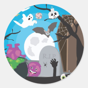 Halloween Monster Scene Classic Round Sticker