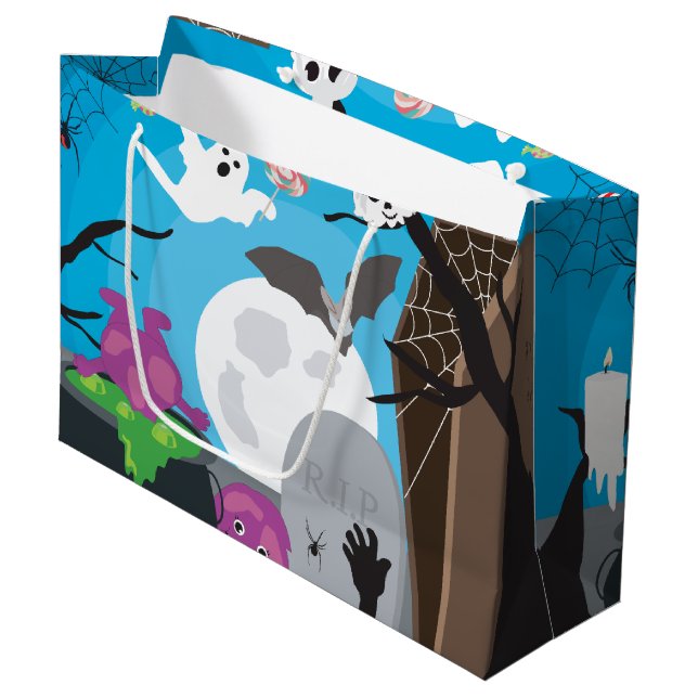 Halloween Monster Scene  Large Gift Bag (Front Angled)