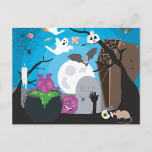 Halloween Monster Scene Postcard