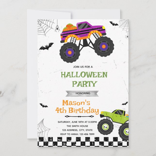 Halloween Monster Truck Birthday Invitation (Front)