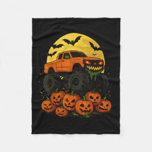 Halloween Monster Truck Crushing Pumpkins Fleece Blanket