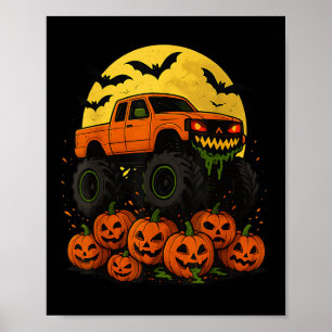 Halloween Monster Truck Crushing Pumpkins Poster