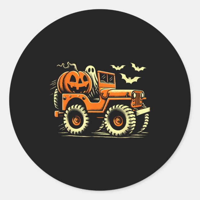 Halloween Monster Truck Ghost  Classic Round Sticker (Front)