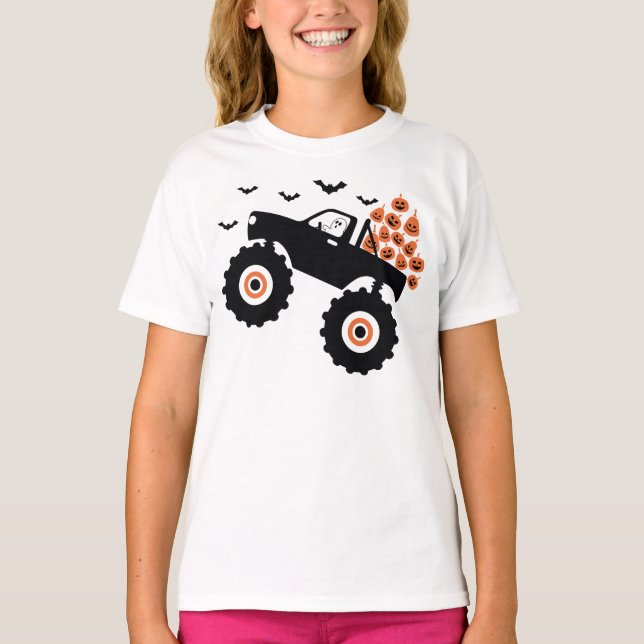 Halloween Monster Truck Ghost Spooky  Kids Boys T-Shirt (Front)