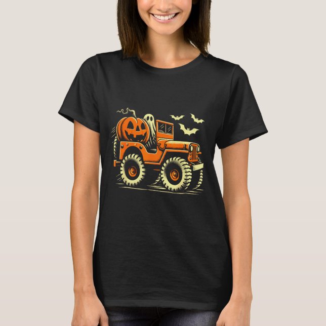 Halloween Monster Truck Ghost  T-Shirt (Front)