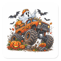 Halloween Monster Truck Pumpkin Ghost Driver Funny