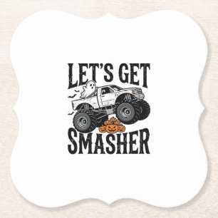 Halloween Monster Truck Smasher Vintage Shirt Desi Paper Coaster