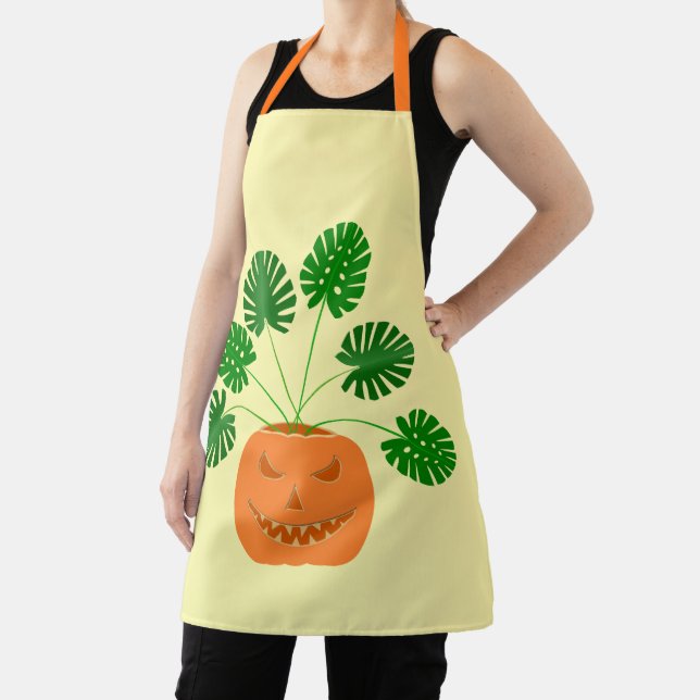 Halloween Monstera Plant in Pumpkin Apron (Insitu)