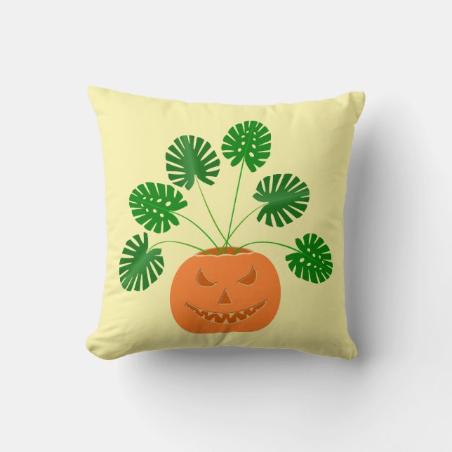 Halloween Monstera Plant in Pumpkin Cushion (Front)