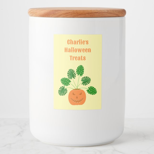 Halloween Monstera Plant in Pumpkin Custom Food Label (Front)