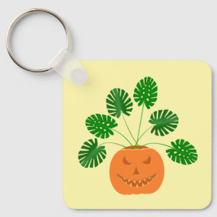 Halloween Monstera Plant in Pumpkin Custom Key Ring