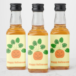 Halloween Monstera Plant in Pumpkin Custom Liquor Bottle Label
