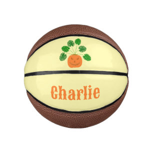 Halloween Monstera Plant in Pumpkin Custom Name Mini Basketball