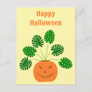 Halloween Monstera Plant in Pumpkin Custom Postcard