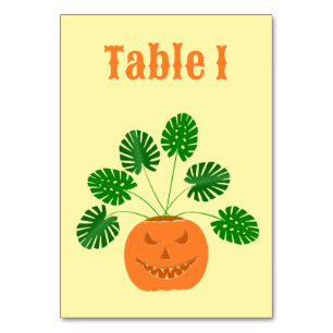 Halloween Monstera Plant in Pumpkin Custom Table Number
