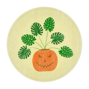 Halloween Monstera Plant in Pumpkin Cutting Board