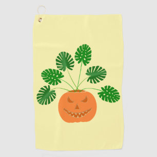 Halloween Monstera Plant in Pumpkin Golf Towel