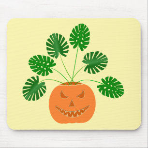 Halloween Monstera Plant in Pumpkin Mouse Mat