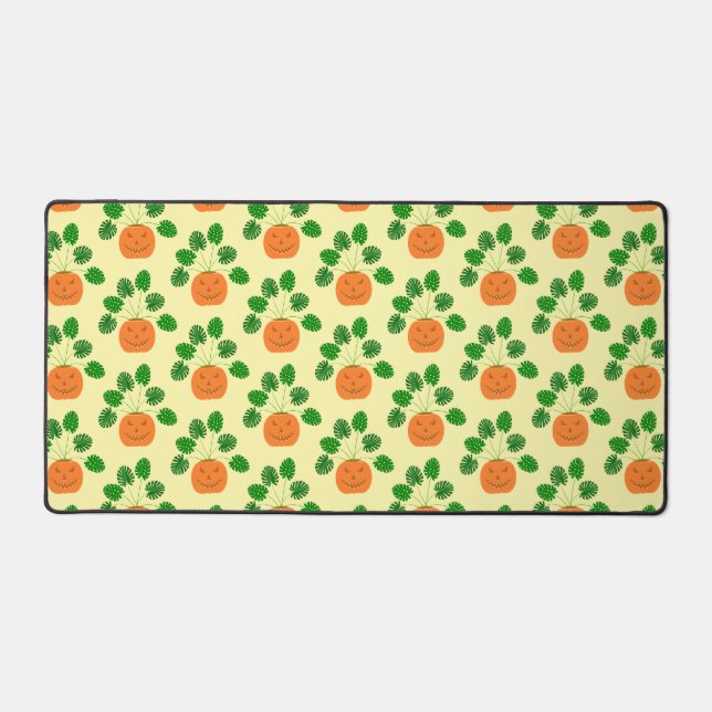 Halloween Monstera Plant in Pumpkin Patterned Desk Mat (Front)