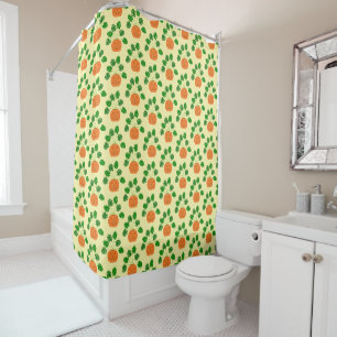 Halloween Monstera Plant in Pumpkin Patterned Shower Curtain