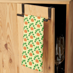 Halloween Monstera Plant in Pumpkin Patterned Tea Towel