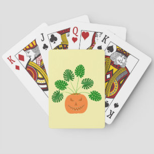 Halloween Monstera Plant in Pumpkin Playing Cards